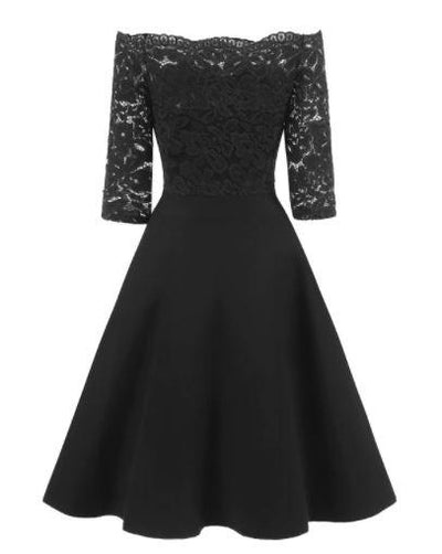 Vintage Black Boat Neck Dress
