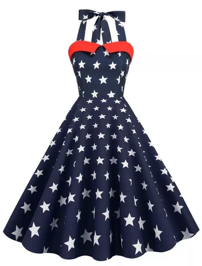Vintage Pin Up Dress Tryckt Usa