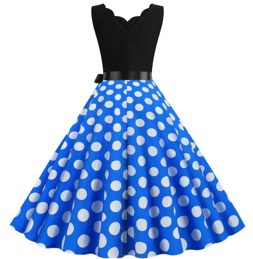 Vintage Pin Up Klänning Vita Prickar