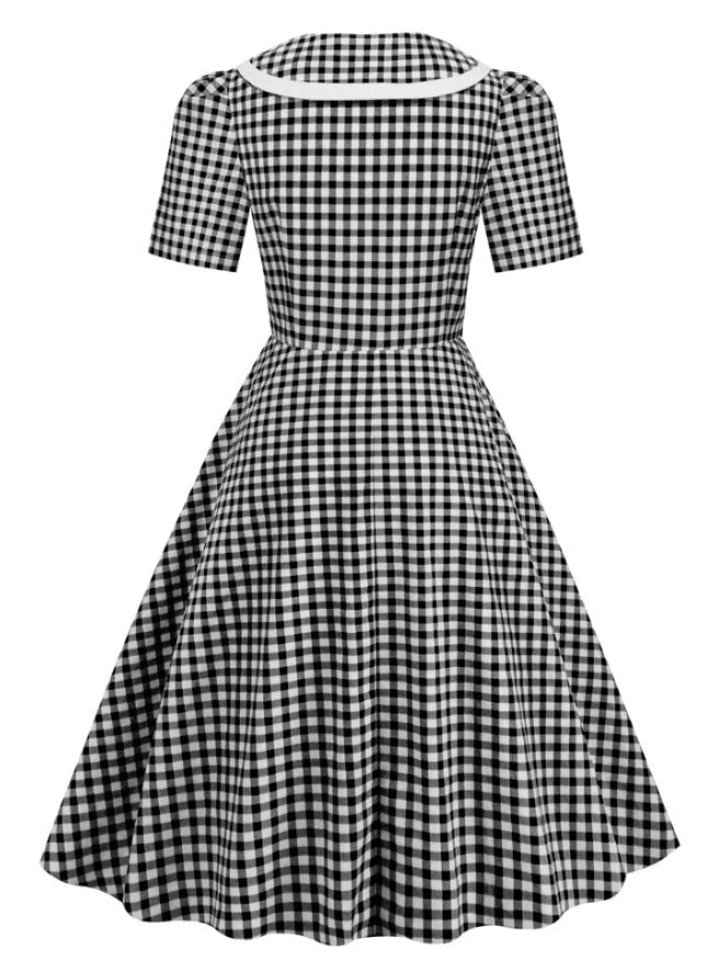Vintage Pin Up Rutig Klänning Svart