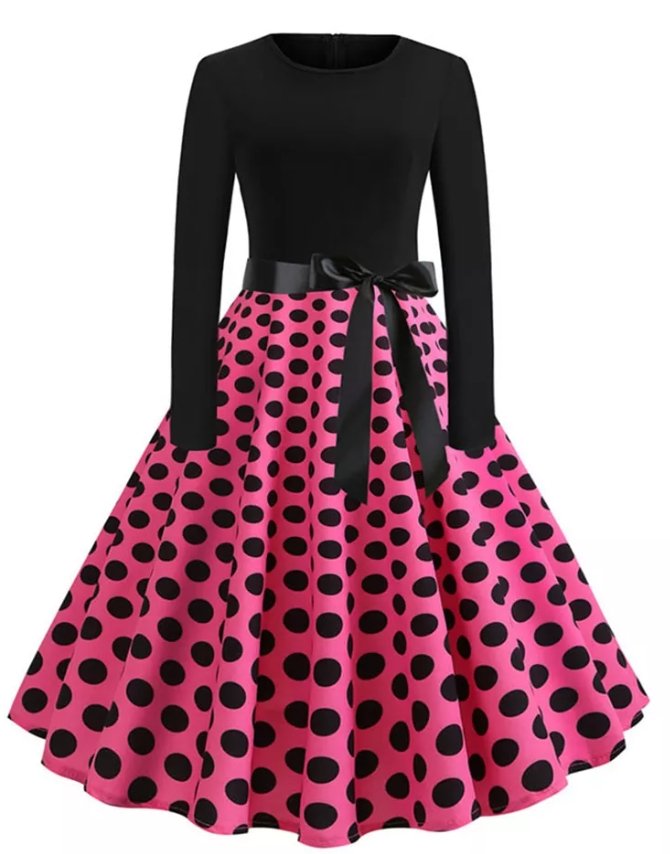 Vintage Pin Up Klänning Rosa Prickar