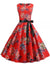 Vintage Pin Up Klänning Röda Blommor