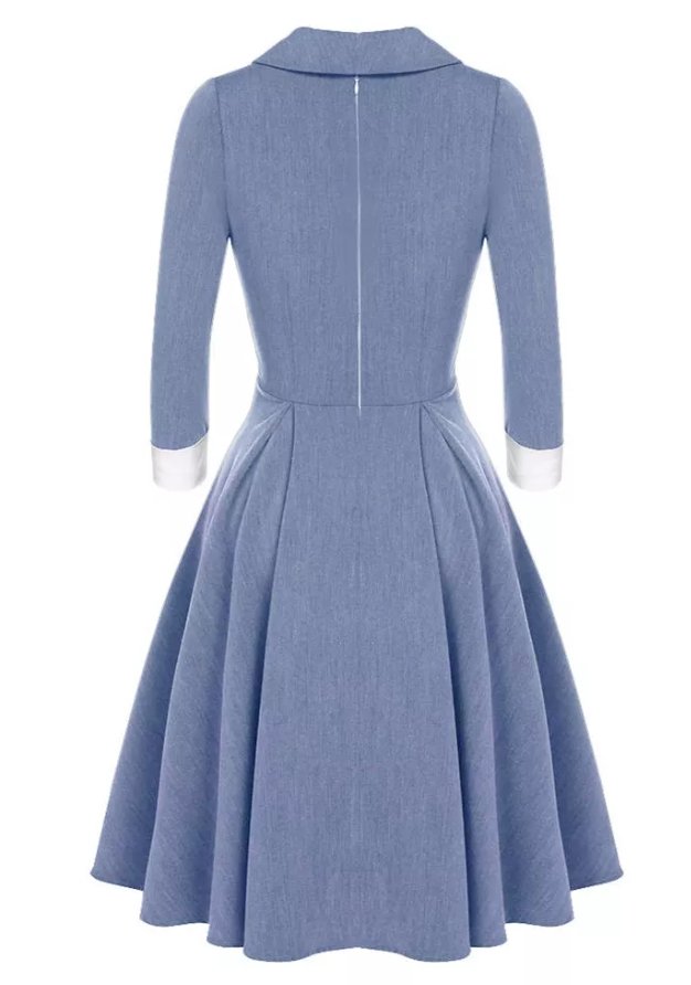 Blå Veckad Vintageklänning