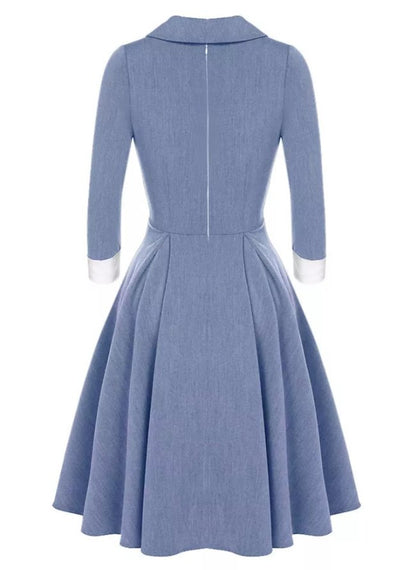Blå Veckad Vintageklänning