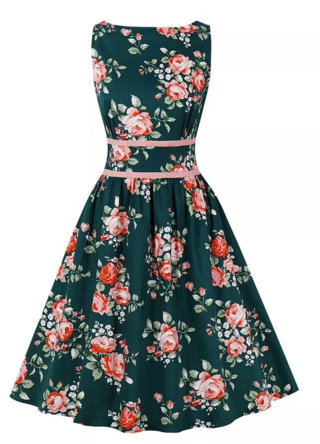 Vintage Plisserad Blomklänning