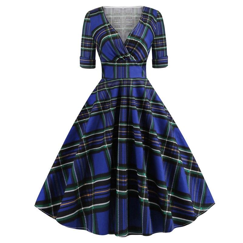 Vintage Rockabilly Klänning 50-Tal Tartan Blue