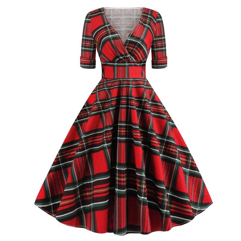 Vintage Rockabilly Klänning 50-Tal Tartan Röd