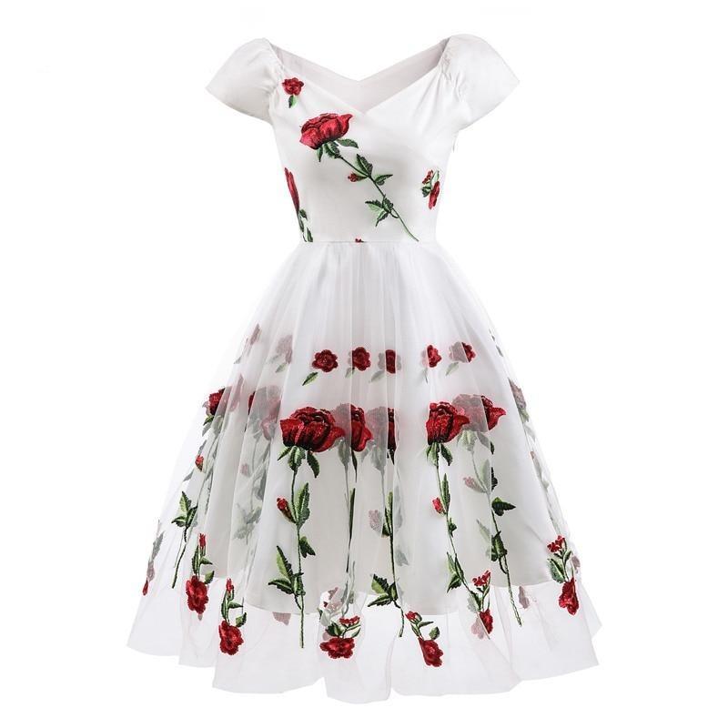 Vintage Rockabilly Spetsklänning Vit