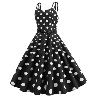 Vintage Rockabilly Klänning Svarta Polka Dots