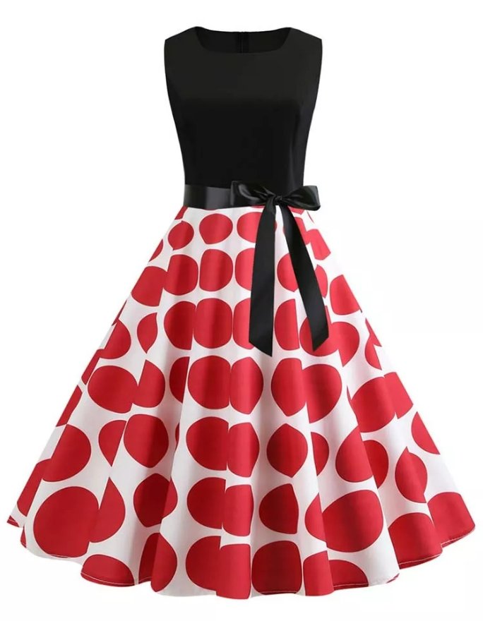 Vintage Röd Och Svart Rockabilly Klänning