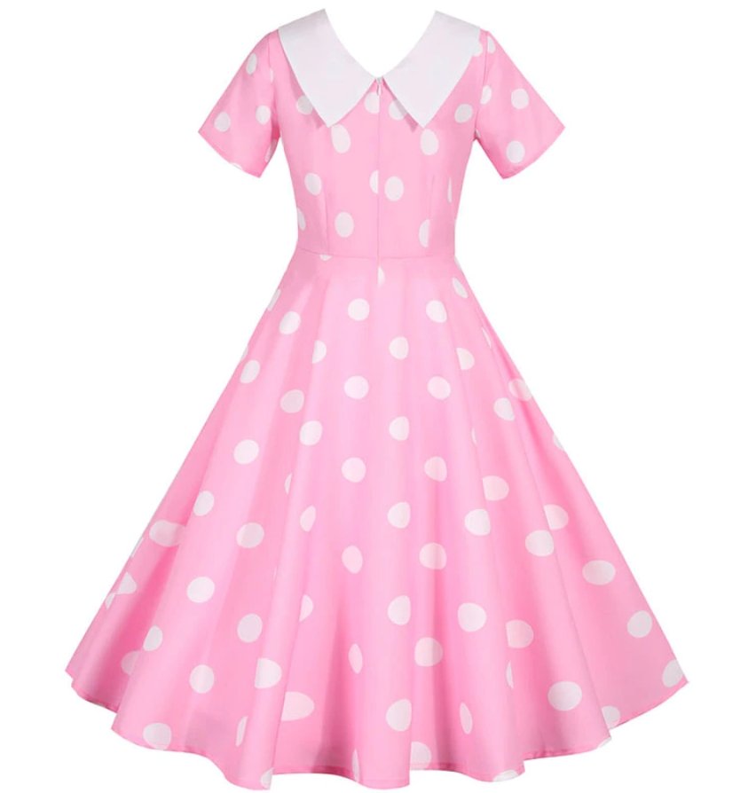 Vintage Rosa Klänning Med Vita Prickar