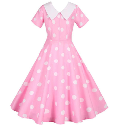Vintage Rosa Klänning Med Vita Prickar