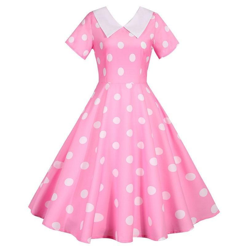 Vintage Rosa Klänning Med Vita Prickar