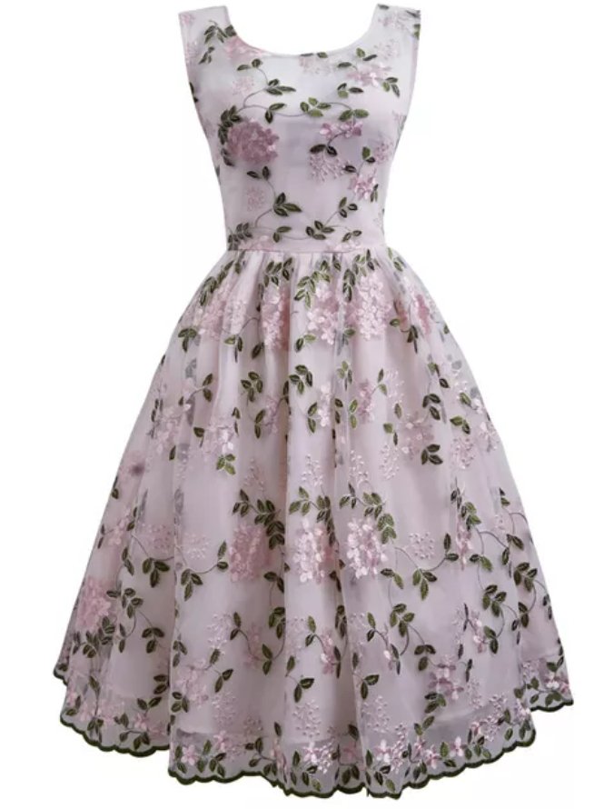 Vintage Rose Broderad Klänning