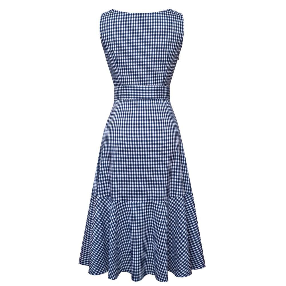 Blå Ärmlös Vintageklänning