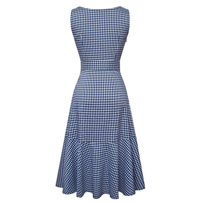 Blå Ärmlös Vintageklänning