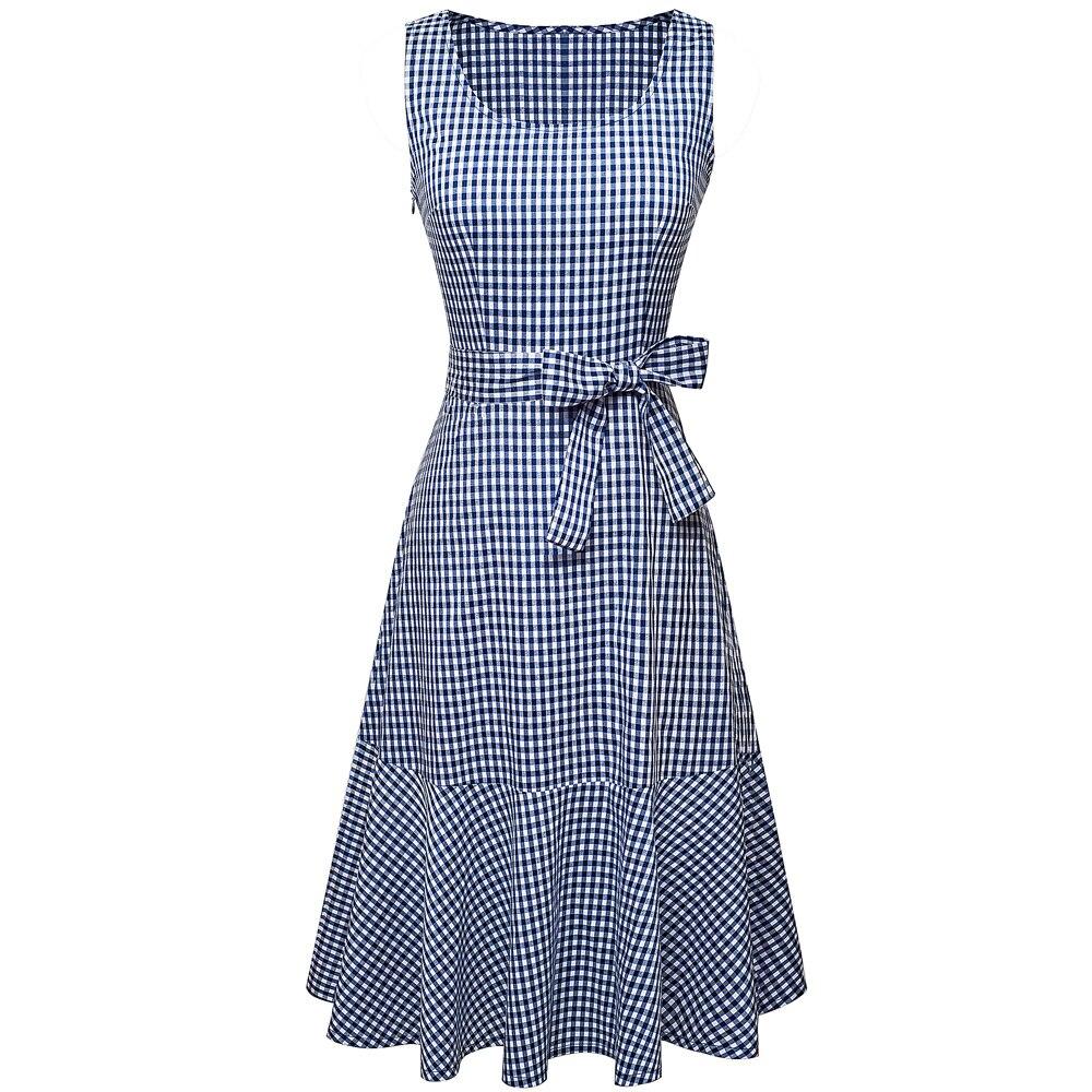 Blå Ärmlös Vintageklänning