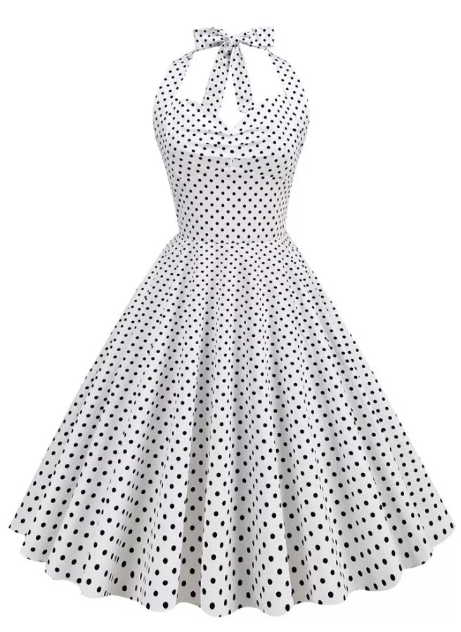 Vintage Sexig Pin Up Klänning Vit