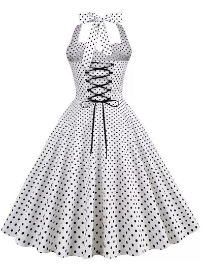 Vintage Sexig Pin Up Klänning Vit