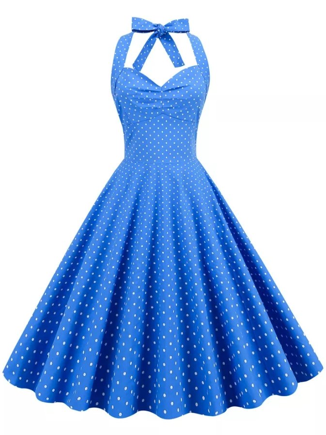 Vintage Sexig Pin Up Klänning Blå