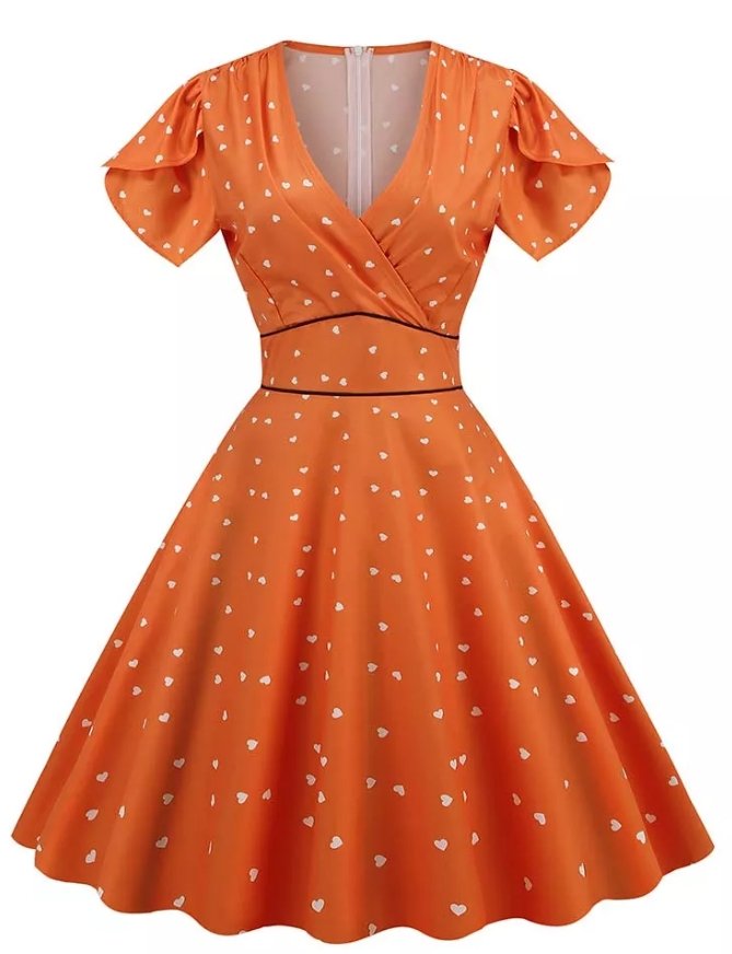 Vintage Sexig Pin Up Orange Klänning