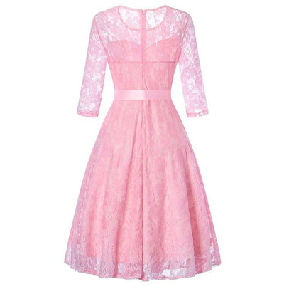 Vintage Långärmad Rosa Aftonklänning