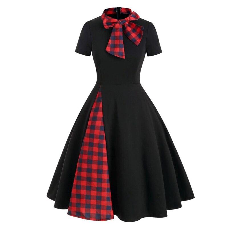 Vintage Svart Tartan Klänning