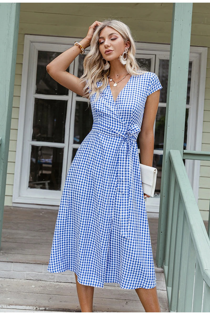 Vintage Blå Gingham Klänning