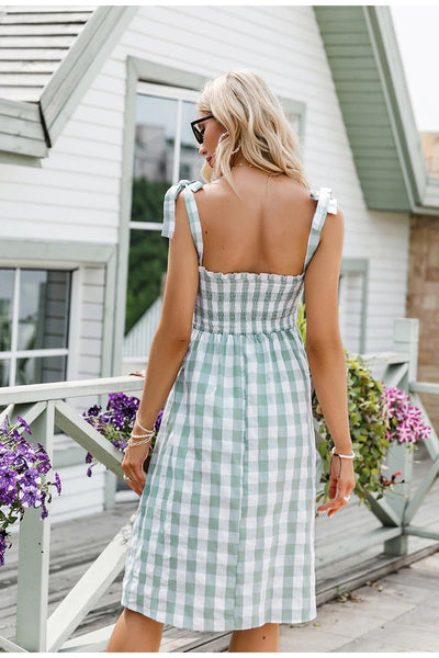 Vintage Grön Gingham Klänning