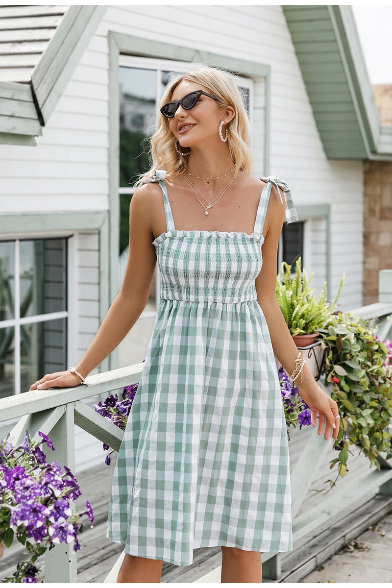Vintage Grön Gingham Klänning