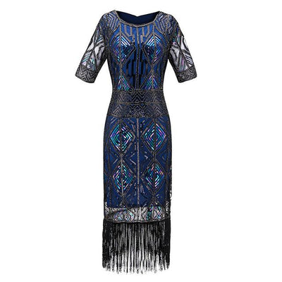 Vintage 20-Tals Gatsby Lång Blå Klänning