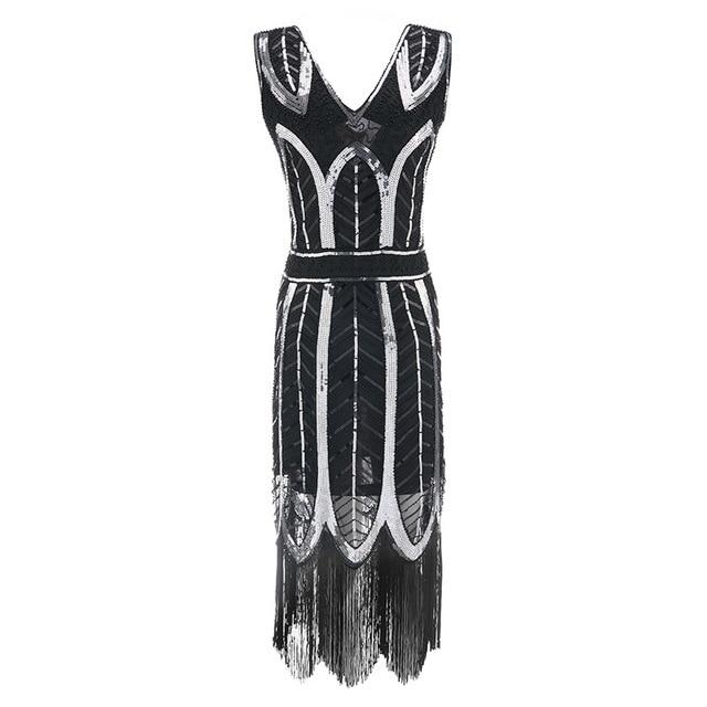 Vintage 20-Tal Gatsby Klänning Svart Silver