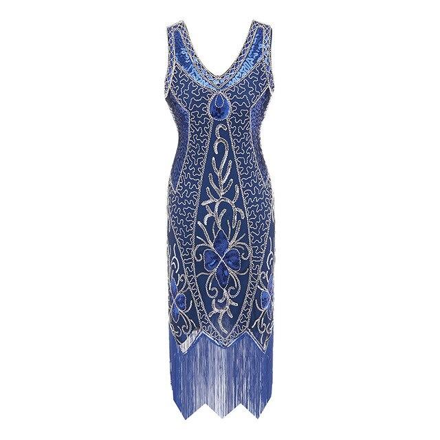 Vintage 20s Plus Size Charleston Klänning Blå