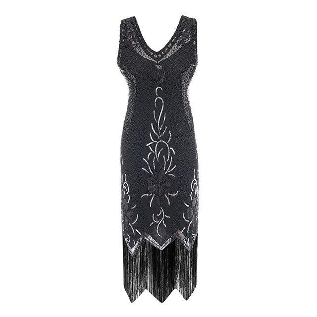 Vintage 20s Plus Size Charleston Klänning Svart
