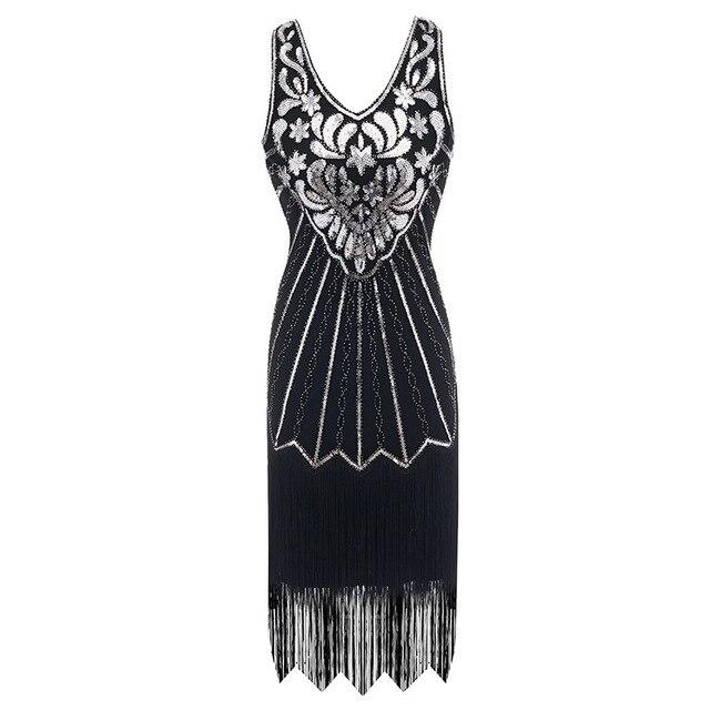 Vintage 20s Plus Size Klänning Svart Silver