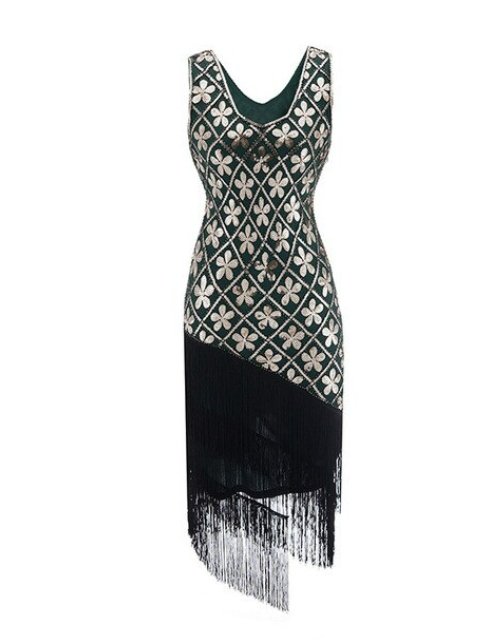 Vintage 20s Plus Size Green Gold Klänning