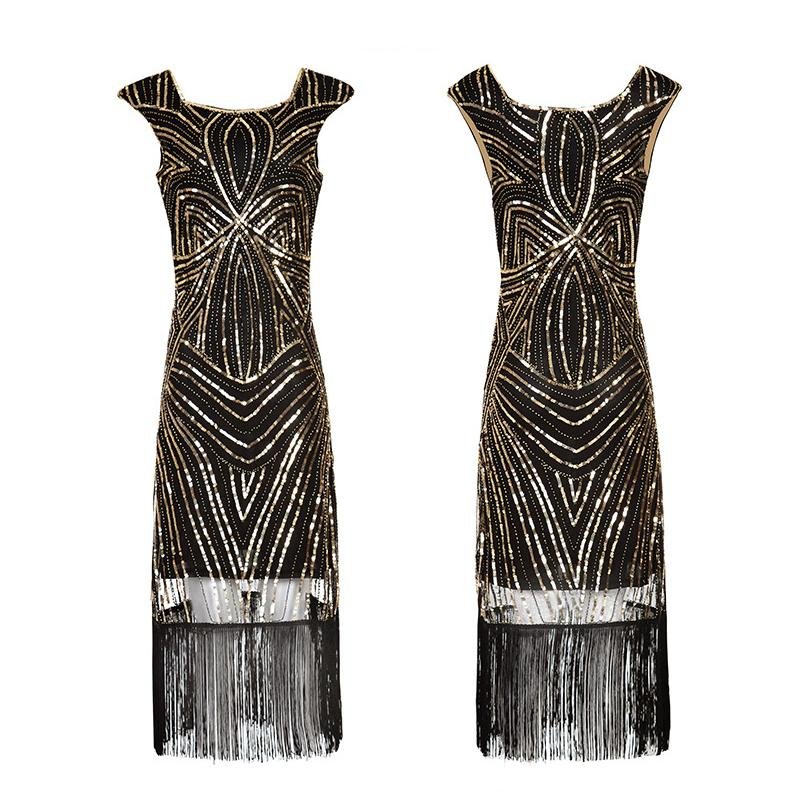 Vintage 20-Tals Retroklänning Svart Guld