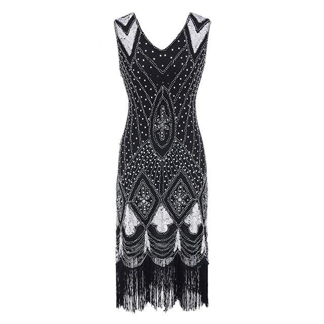 Vintage 20-Tals Paljettklänning Svart Silver