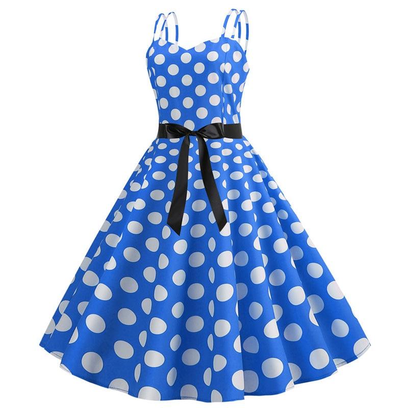 Vintage Rockabilly Klänning Blå Polka Dots