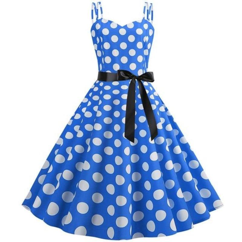 Vintage Rockabilly Klänning Blå Polka Dots