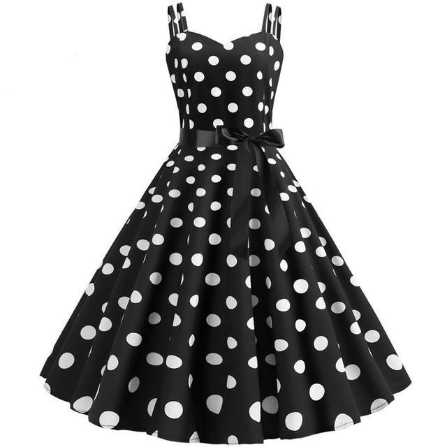 Vintage Rockabilly Klänning Svart Vit Polka Dots