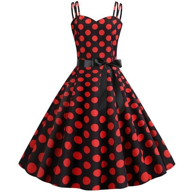 Vintage Rockabilly Klänning Svart Röda Polka Dots