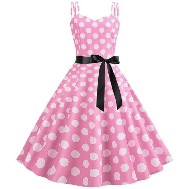 Vintage Rockabilly Klänning Rosa Prickar