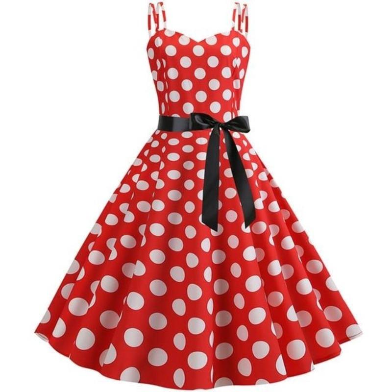 Vintage Rockabilly Klänning Röd Vit Polka Dots