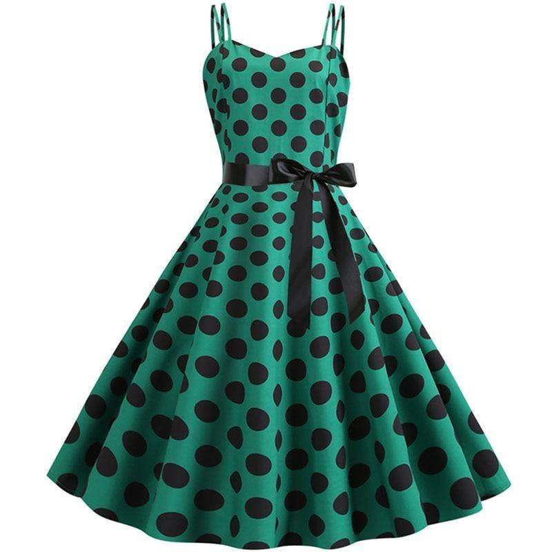 Vintage Rockabilly Klänning Polka Dot Green