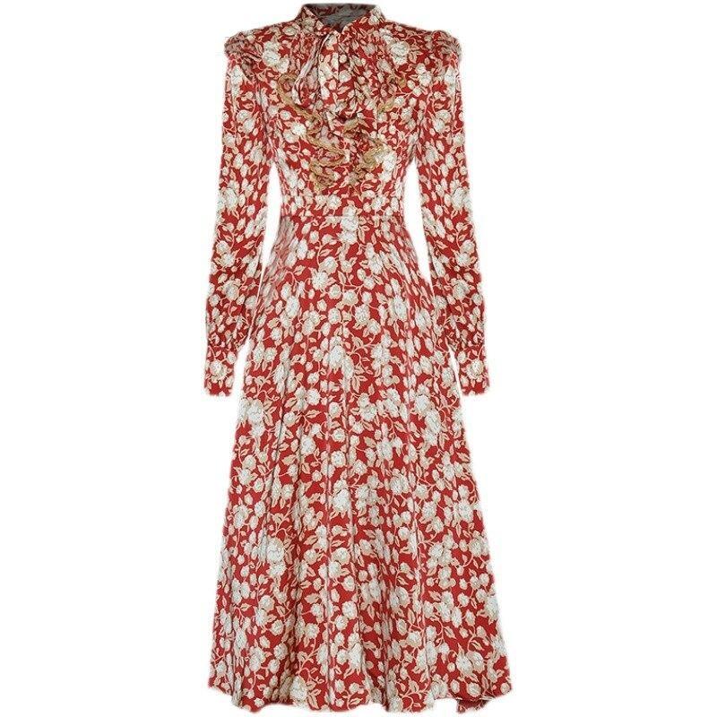 Vintage 40-Tals Blommig Klänning Röd