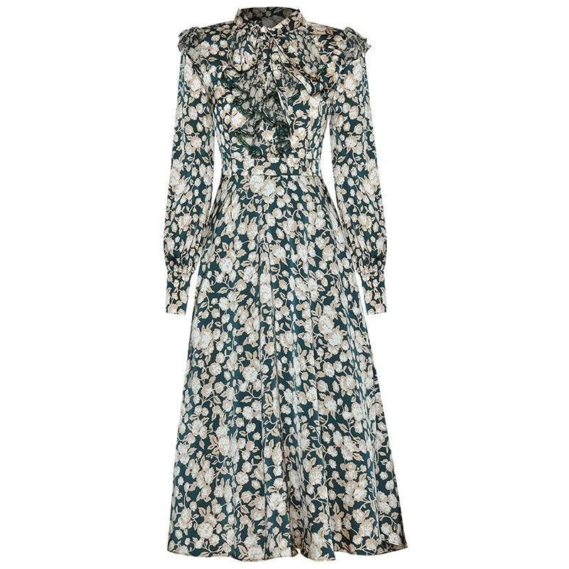 Vintage 40-Tals Blommig Klänning Grön